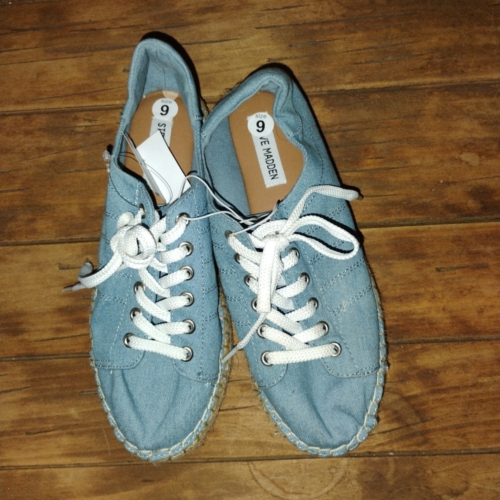 Steve Madden Tamilyn Chambray Denim Espadrille Platform Sneakers Size‎ 9 NWT*